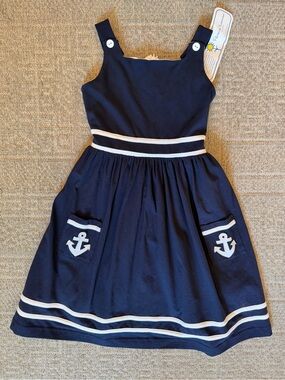 NWT Florence Eiseman Girls Navy & White knit Anchor Pocket Sundress 6x